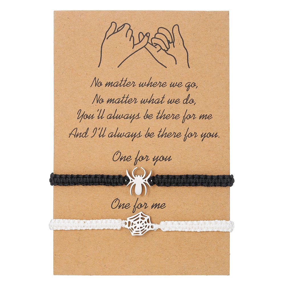 Bracciale Ragno da Donna in Acciaio Inossidabile Alla Moda con Finitura Lucida, Bracciale dell'Amicizia Intrecciato Bianco e Nero a Tema Halloween