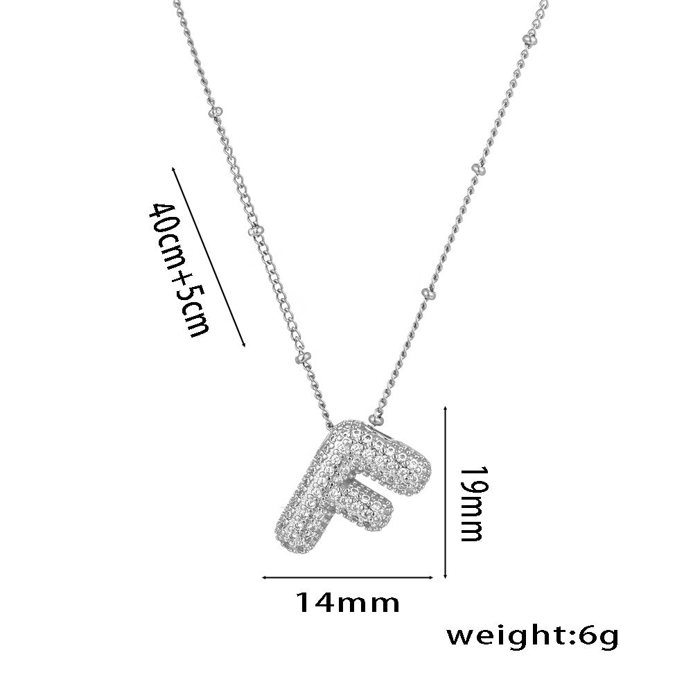 Minimalist Geometric Letter Pendant Necklace in Titanium Steel with Rhinestone Inlay and White Gold Plating on Snake Chain for Women