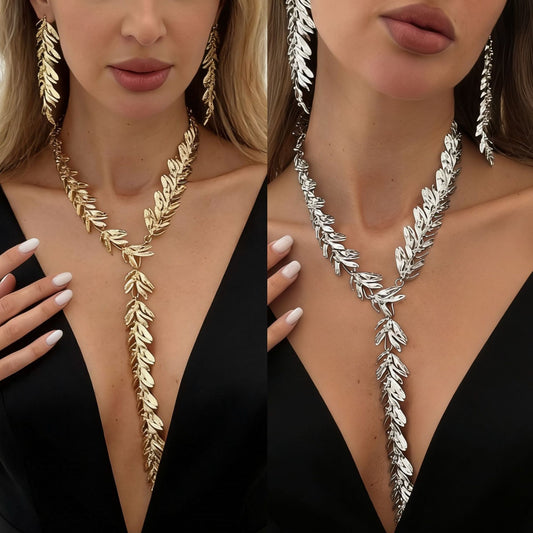 Collar de cadena de Singapur con dije de aleación chapado en hoja de lujo vintage para mujer