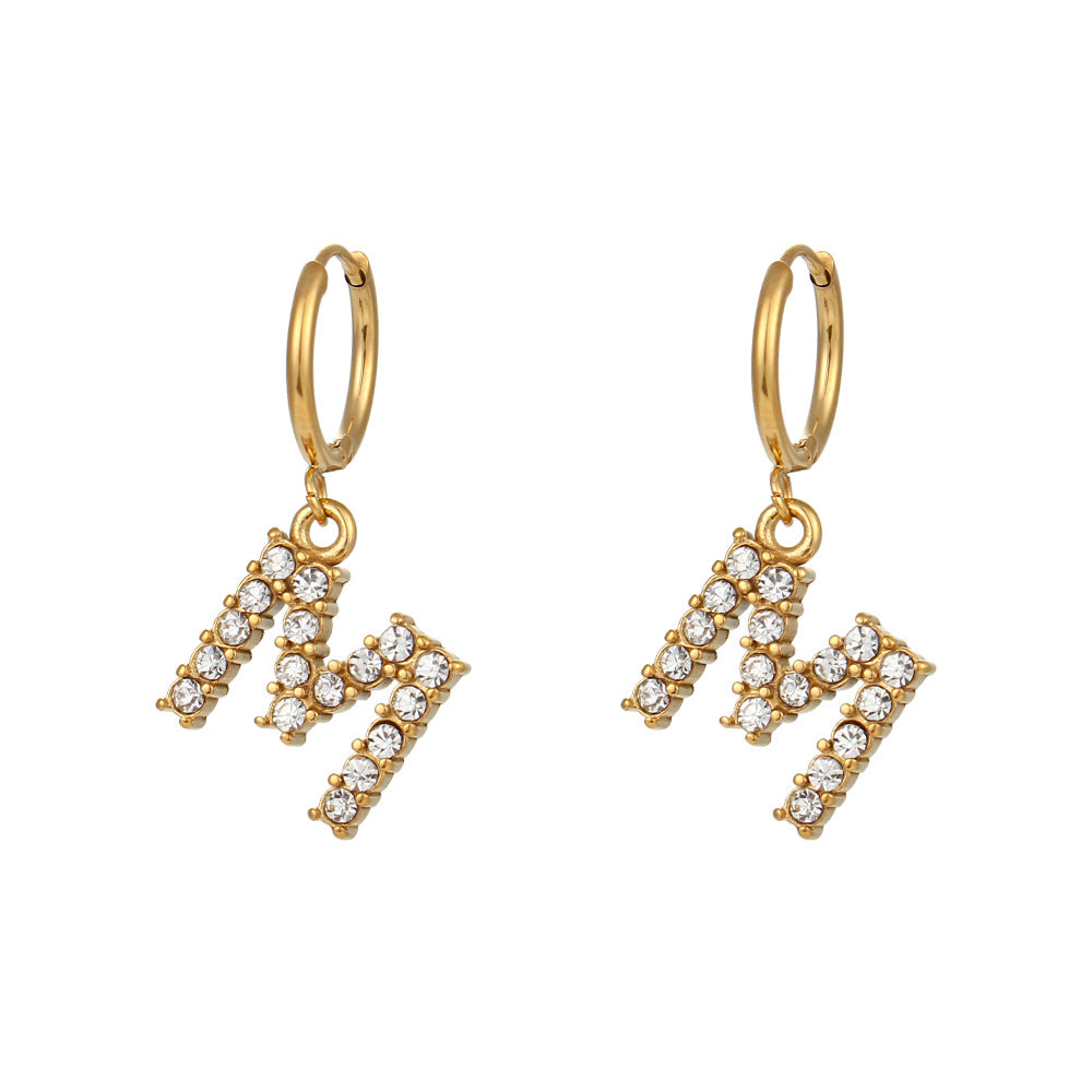 Minimalist Fashion Letter Earrings for Women Stainless Steel with 18K Gold Plating and Micro-Pave Zirconia