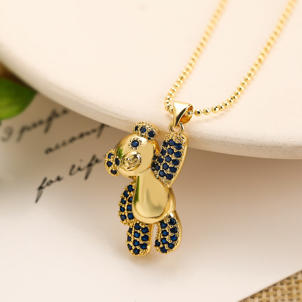 Minimalist Bear-Shaped Copper Pendant Necklace with Real Gold Plating and Zircon Accents for Women