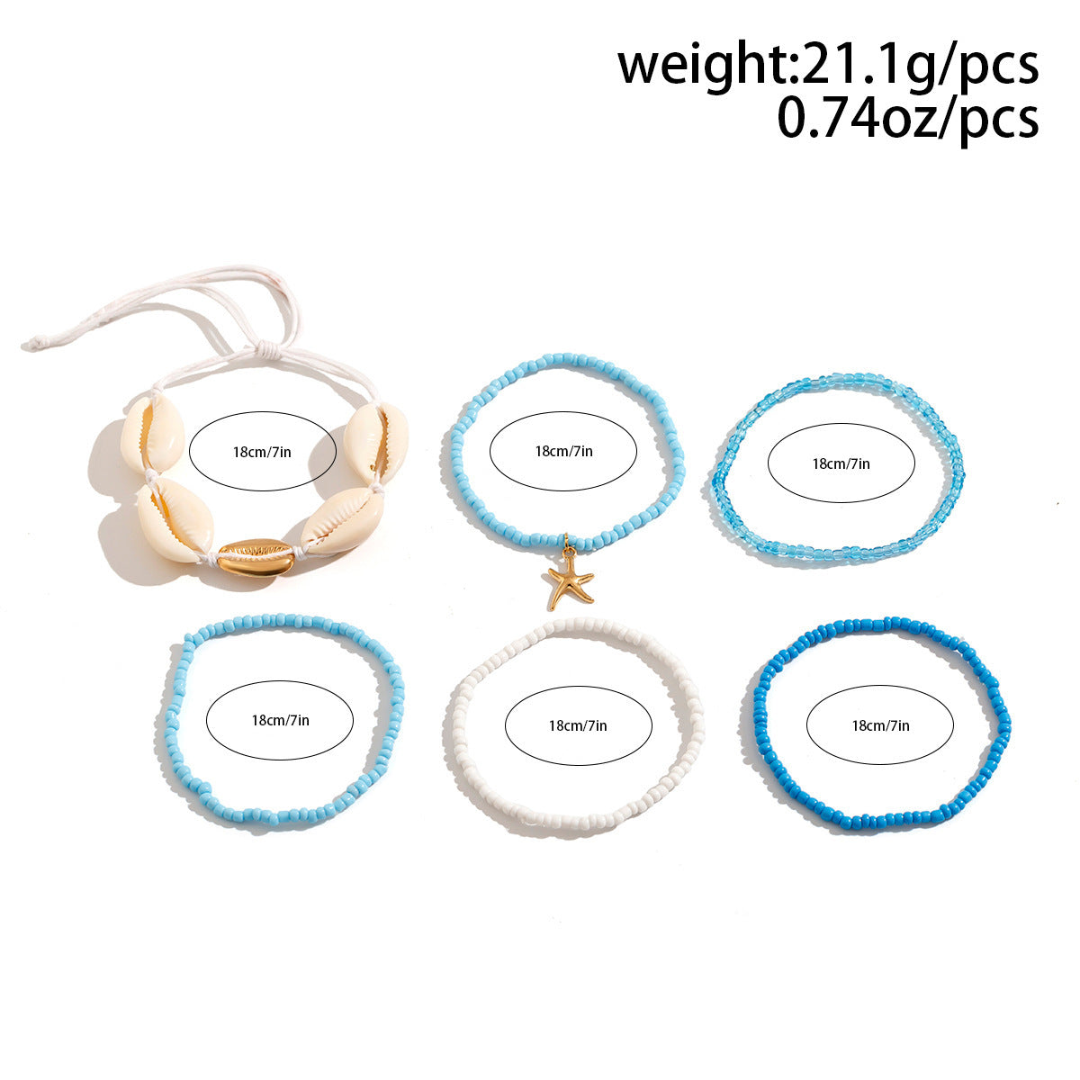 Pulsera de mujer con cuentas de estrella geométrica y conchas de estilo natural con metal chapado