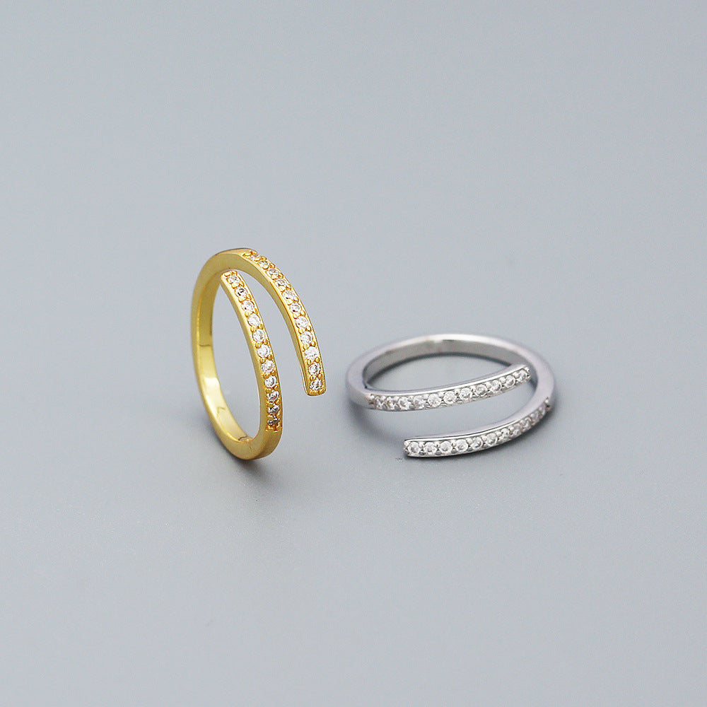 Minimalist 925 Sterling Silver Geometric Cubic Zirconia Inlay Plated Open Ring for Women