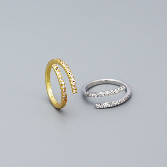 Minimalist 925 Sterling Silver Geometric Cubic Zirconia Inlay Plated Open Ring for Women