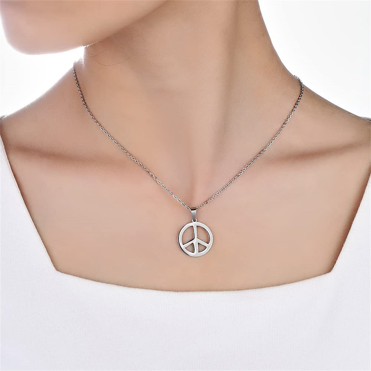 Hippie Style Peace Sign Pendant Necklace for Women in Stainless Steel with Plated Finish Geometric Design