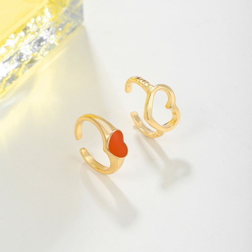 Black Heart Resin Inlay 18K Gold Plated Stainless Steel Ring for Women