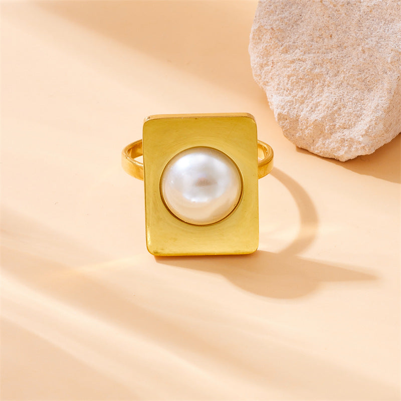 Irregular Shape Pearl Inlay Stainless Steel Plated Jewelry Set for Women Necklace Earrings Bracelet