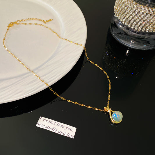 Minimalist Sweet Round Geometric Titanium Steel Plated Necklace with Brass Pendant for Unisex