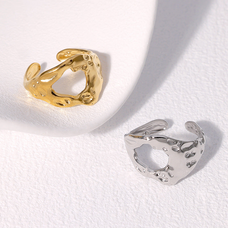 Asymmetric Gold Plated Stainless Steel Adjustable Ring for Women