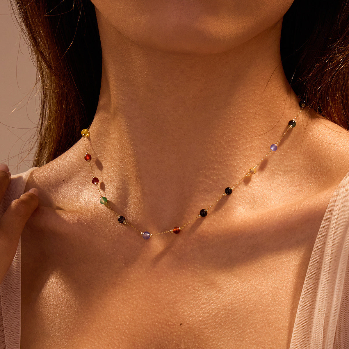 Collana da donna con perle geometriche minimaliste e stellate in acciaio inossidabile con placcatura in oro 18K