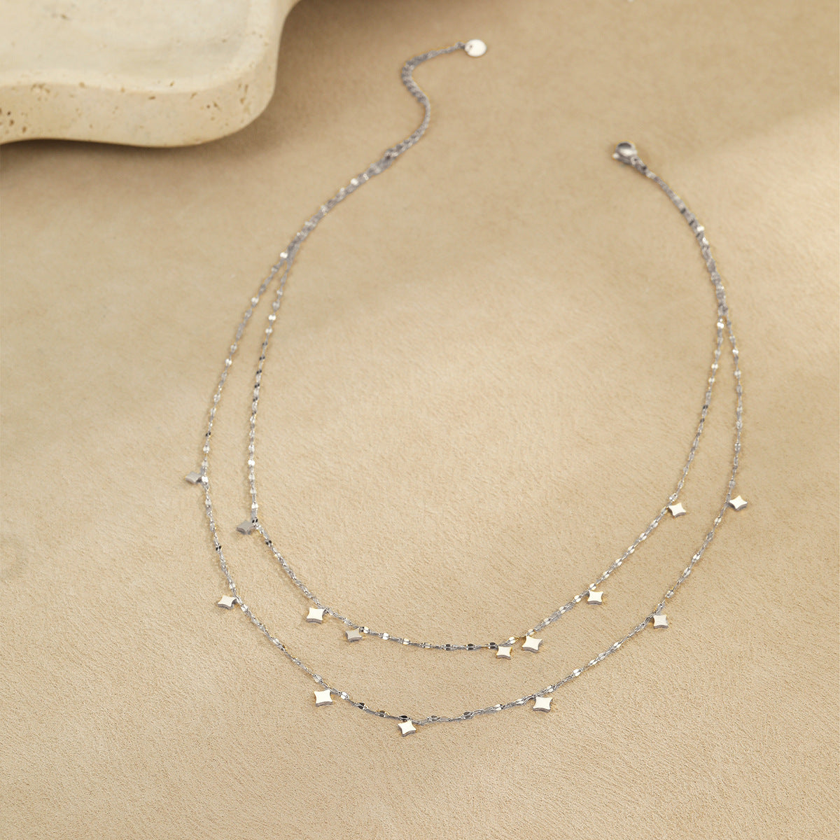 Minimalist Geometric Stainless Steel Layered Necklace with Plated Finish for Women