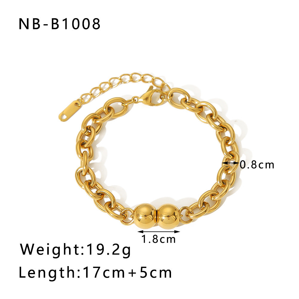 Punk Style Geometric Stainless Steel Handmade Chain Bracelet with 18K Gold Plating