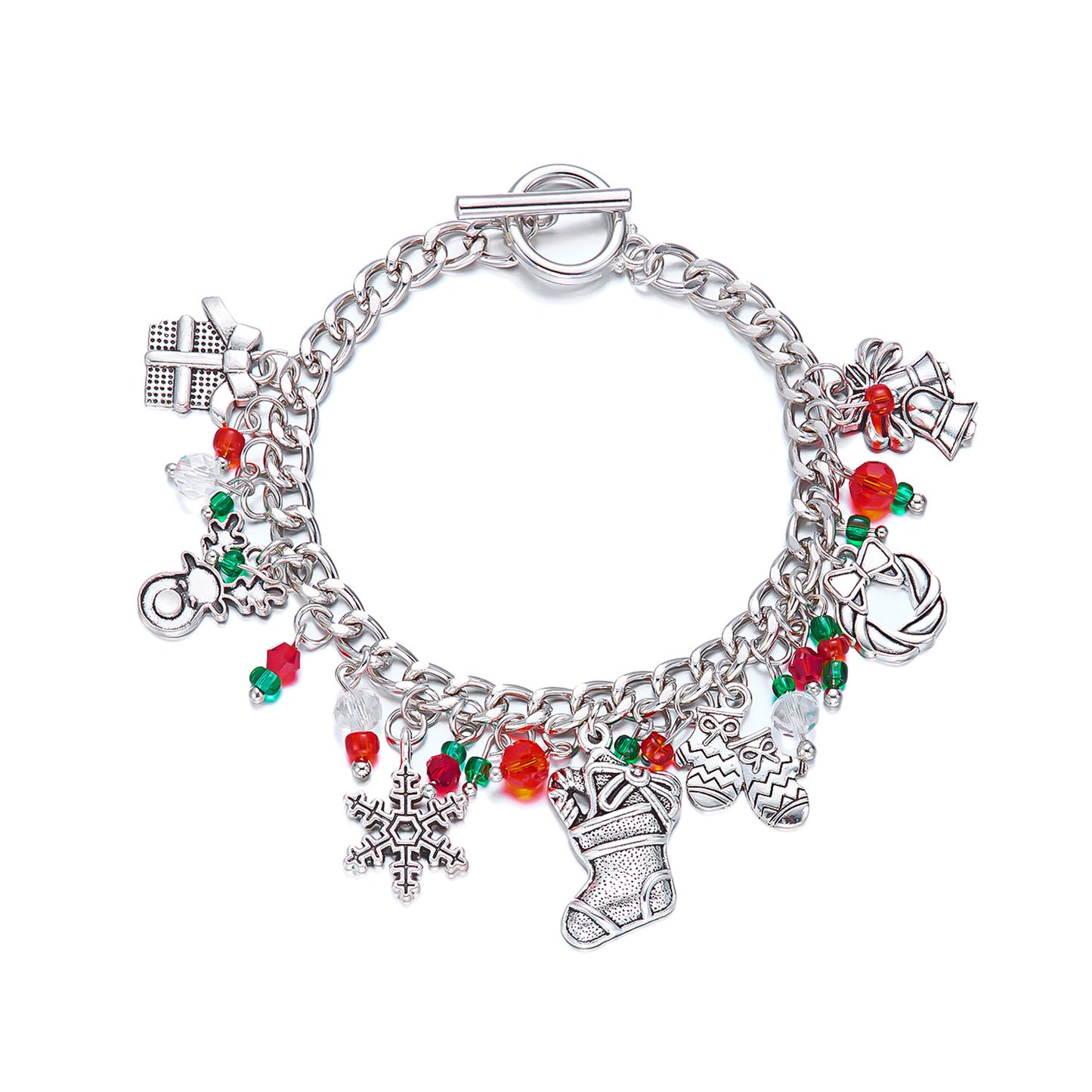 Pulsera de aleación con colgante creativo de hombre de jengibre y árbol de Navidad para mujer con motivos de copo de nieve, reno y Papá Noel