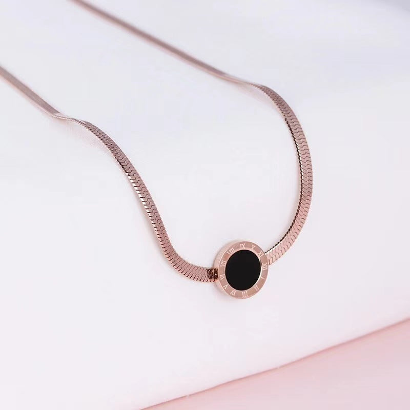 Minimalist Geometric Titanium Steel Snake Chain Necklace with Roman Numeral Pendant for Women