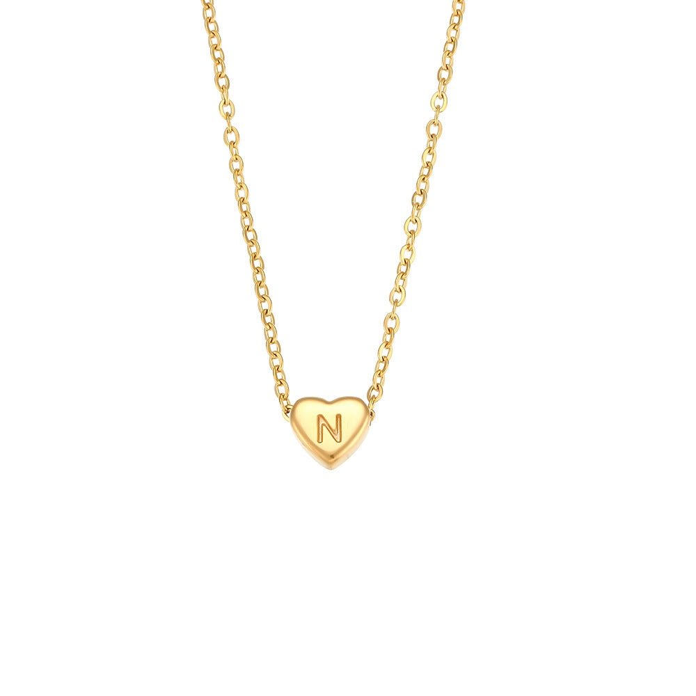 Collana con pendente a cuore alla moda in acciaio inossidabile placcato oro 18 carati, design minimalista con lettera per donna