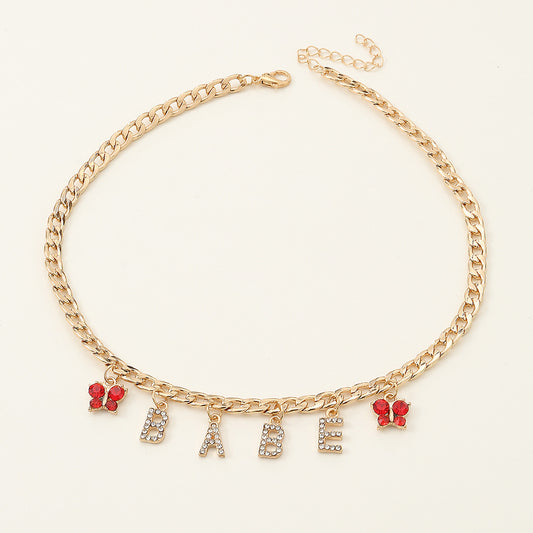 Minimalist Butterfly Letter Necklace for Girls Alloy Pendant Choker with Snake Chain Adjustable Length