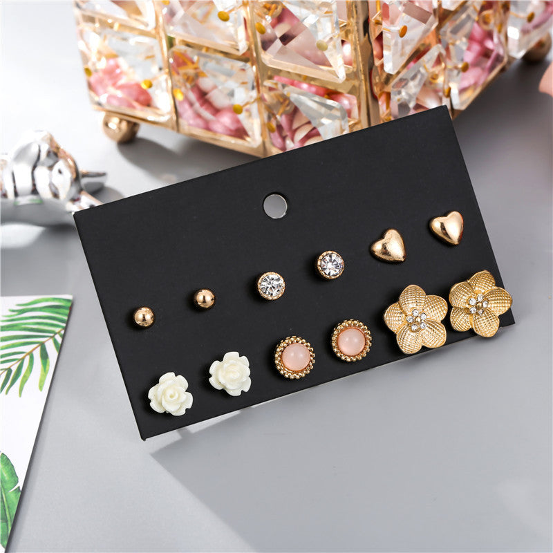 Minimalist Sweet Geometric Floral Micro-inlay Crystal Alloy Earrings for Women