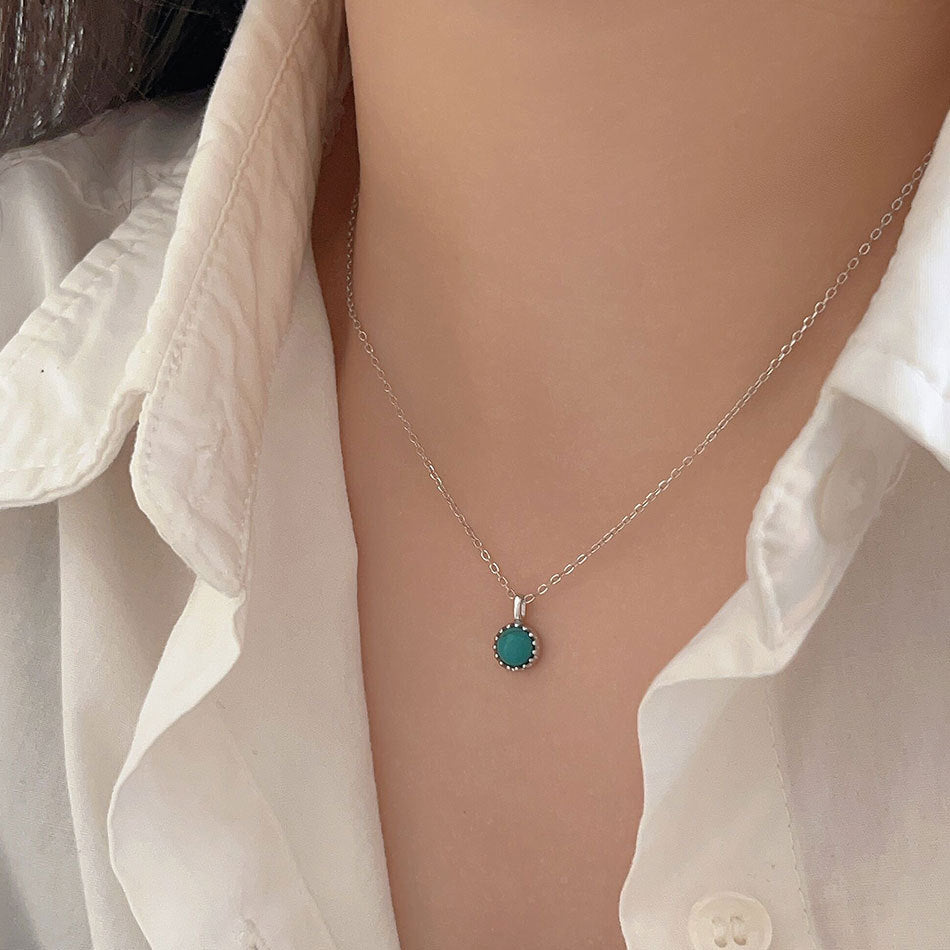 S925 Sterling Silver Star Shaped Turquoise Pendant Necklace for Women Minimalist Korean Style Box Chain Short Clavicle Jewelry