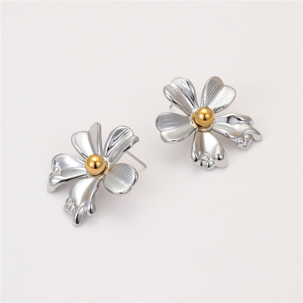Pendientes de Acero Inoxidable con Forma Floral, a la Moda y con Acabado Chapado para Mujer