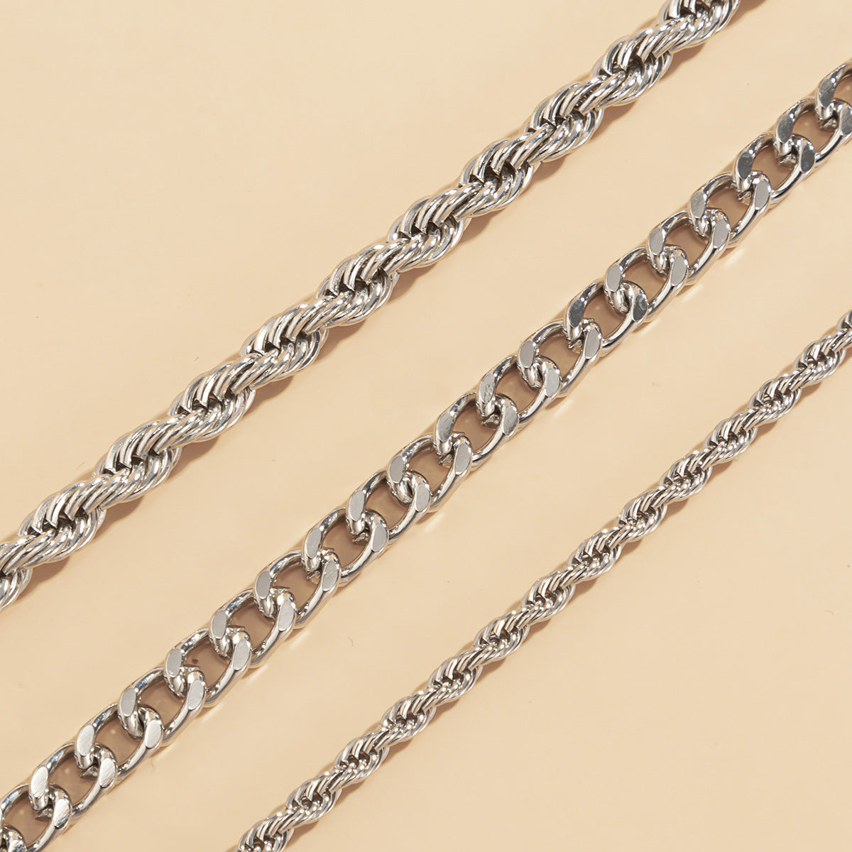Hip-hop Punk Minimalist Geometric Round Alloy Plated Multi-layer Curb Chain Necklace for Women