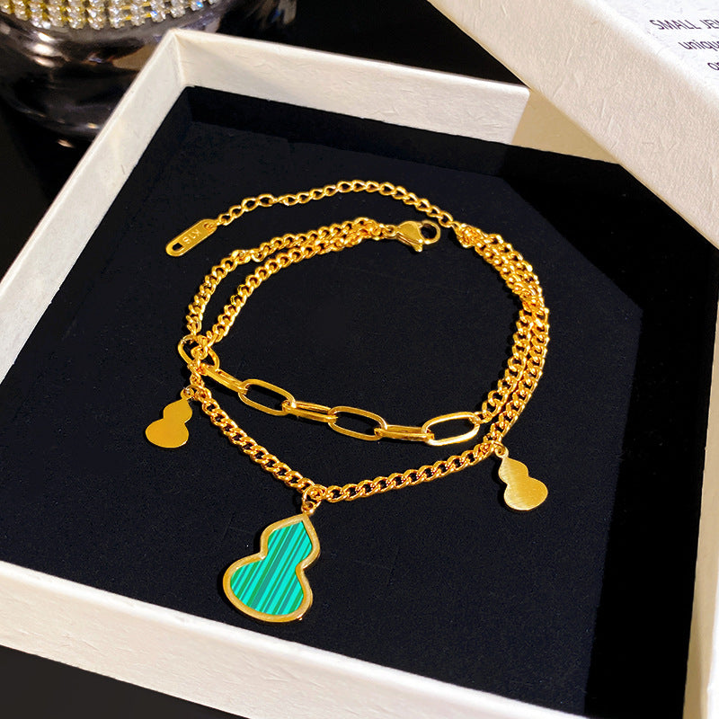 Minimalist Sweet Green Gourd Double Layer Titanium Steel Bracelet