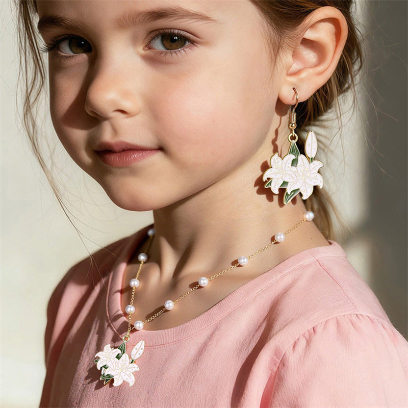 Juego de Collar Minimalista de Aleación en Forma de Lazo con Acabado Esmaltado para Niñas de 3 a 10 Años