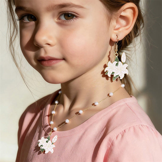 Minimalist Bow-Shaped Alloy Necklace Set with Enamel Finish for Girls Aged 3-10 Years