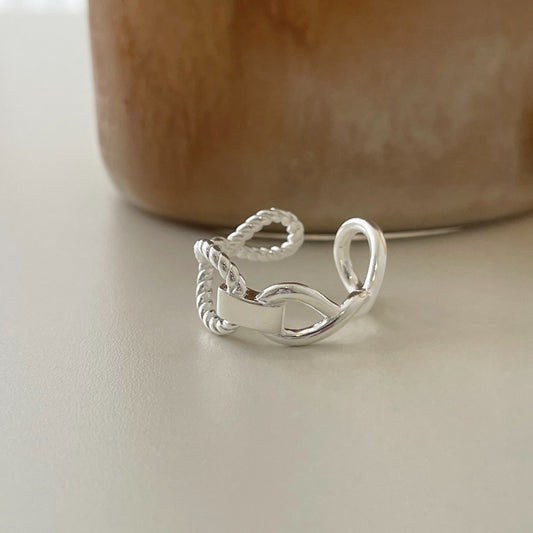 Anillo Abierto Minimalista Trenzado de Plata de Ley 925 con Diseño de Cruz para Mujer