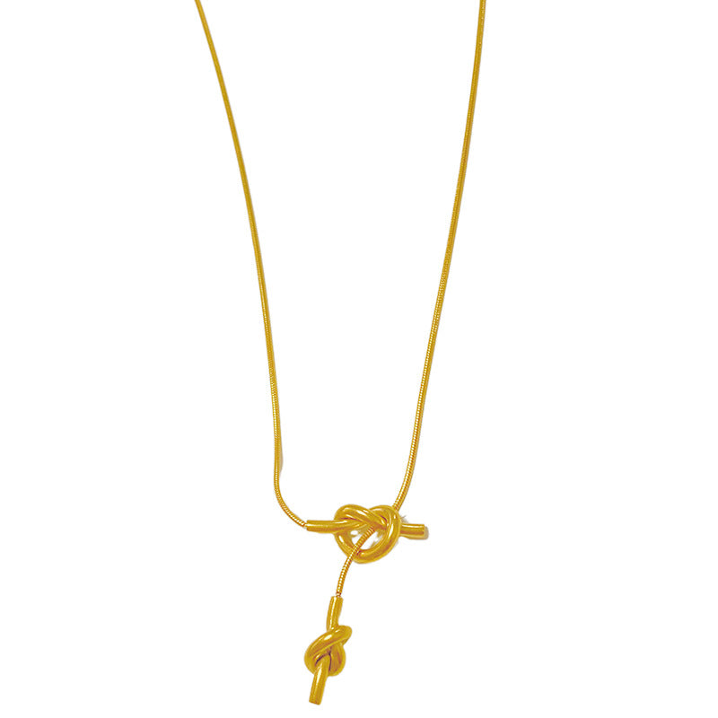 Minimalist Adjustable Titanium Steel Plated Necklace with Knot Detail for Unisex