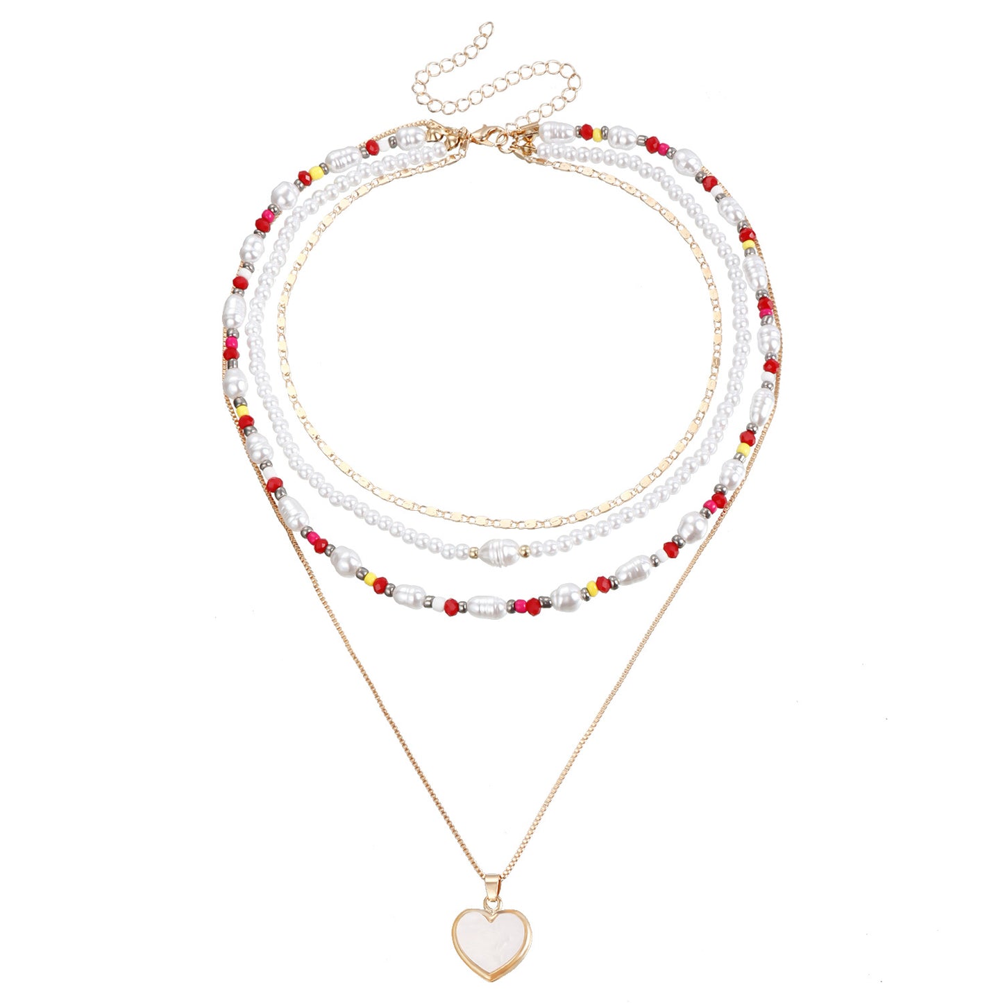 Bohemian Multi-Layer Beaded Necklace for Women with Geometric Pendant, Electroplated Metal Choker
