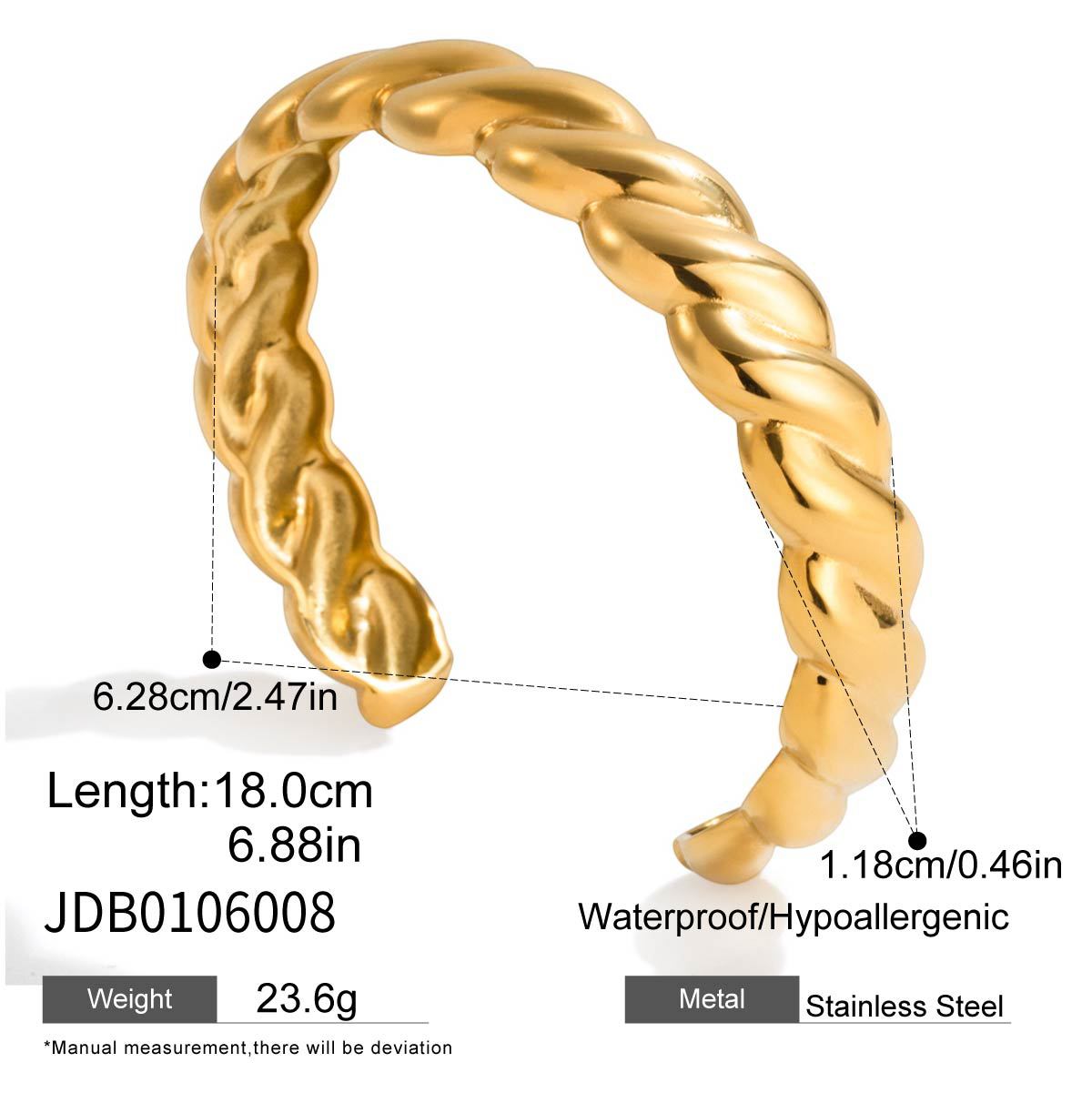 Pulsera de Acero Inoxidable y Titanio Estilo Cuerda Retorcida para Mujer con Acabado Chapado, Joyería de Lujo Hipoalergénica para Mano