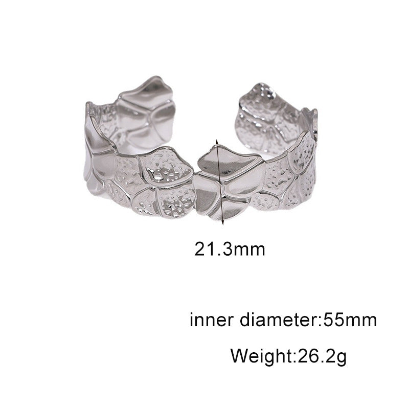 Minimalist Geometric Floral Pattern Plated Stainless Steel Open Cuff Bracelet