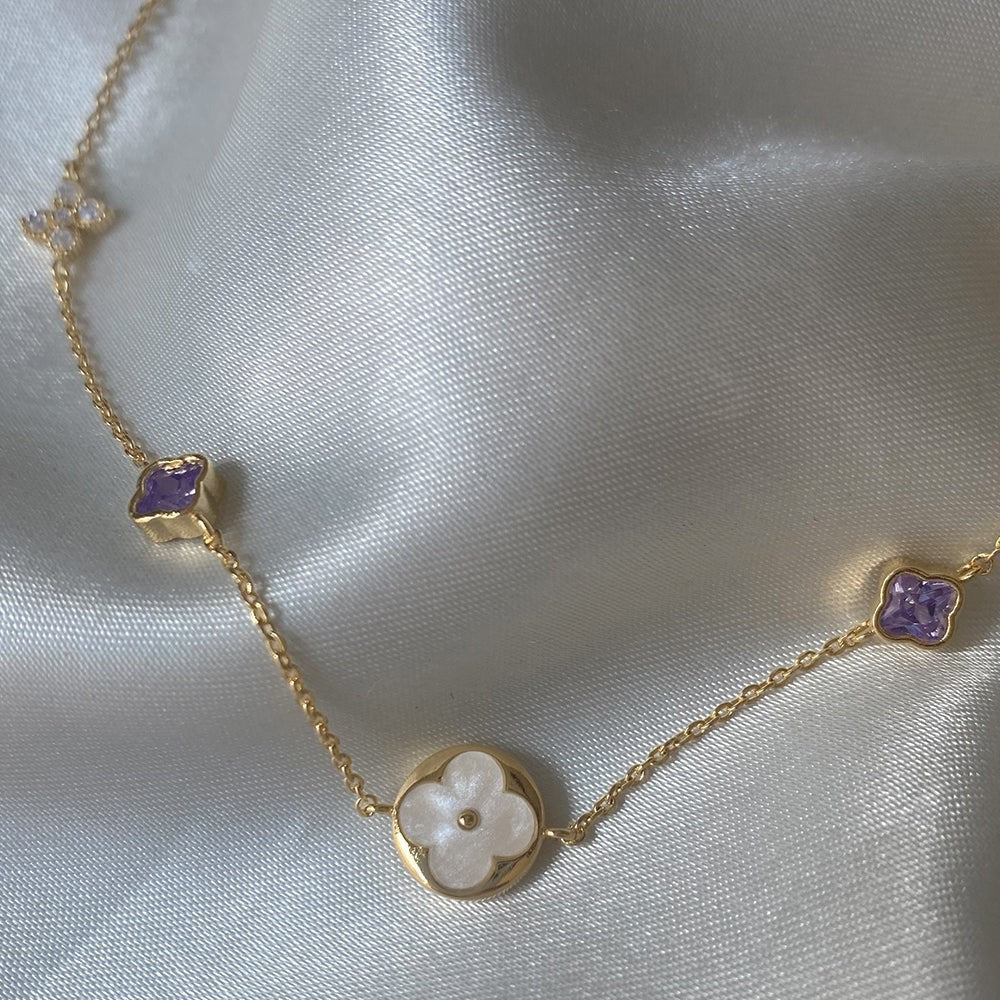 Collana vintage con ciondolo a trifoglio e fiocco di neve con intarsi in zircone su base in rame placcato in oro 18 carati, unisex