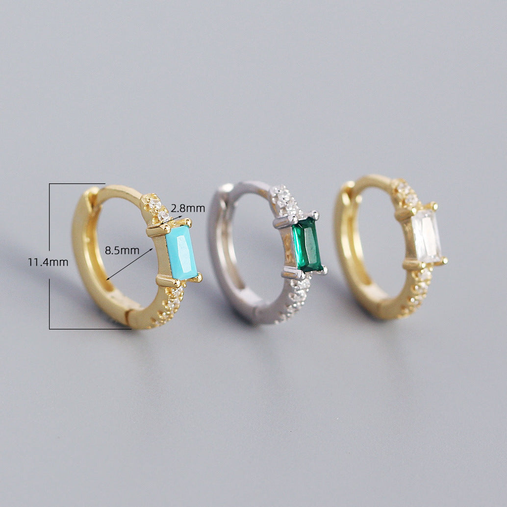 Pendientes minimalistas de tuerca rectangulares geométricos de plata de ley S925 con incrustaciones de circonita para mujer