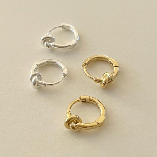 Orecchini a cerchio a forma di stella in argento sterling 925 con nodo minimalista e finitura artigianale