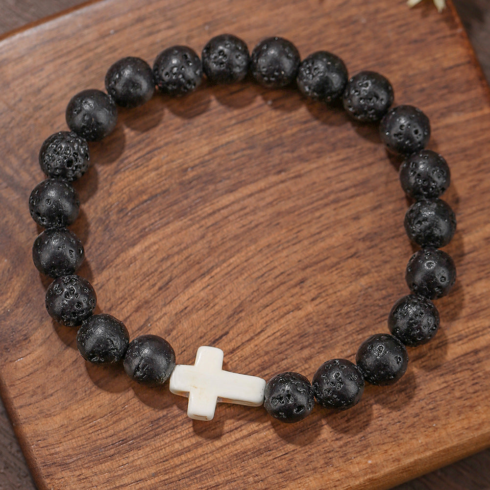 Handmade Geometric Cross Turquoise Tiger Eye Obsidian Lapis Lazuli Beaded Bracelet Unisex