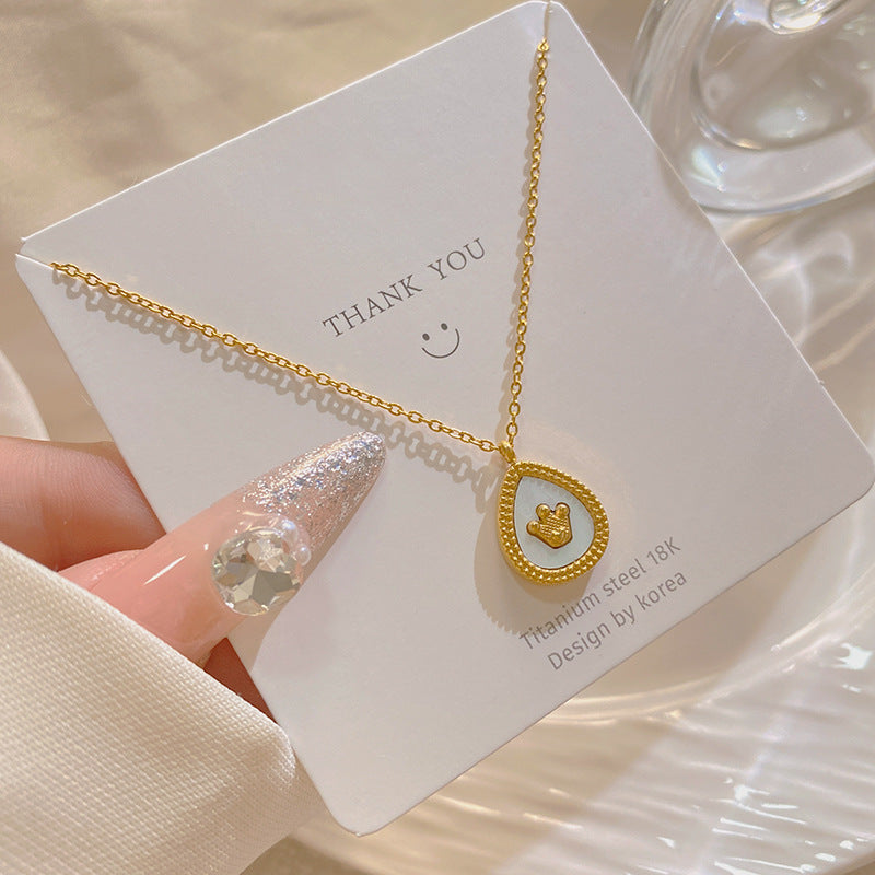 Vintage Gold Plated Teardrop Shell Inlay Titanium Steel Necklace for Unisex