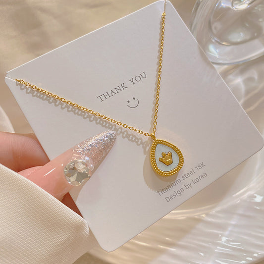 Vintage Gold Plated Teardrop Shell Inlay Titanium Steel Necklace for Unisex