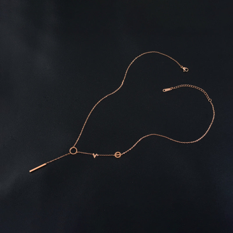 Minimalist LOVE Letter Titanium Steel Necklace for Women with Plated Finish and Delicate Clavicle Chain