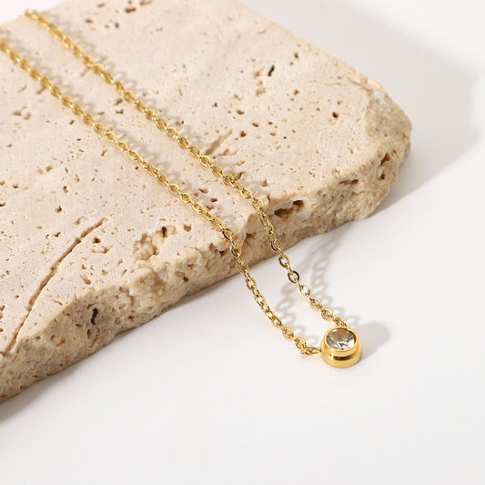 Collana Minimalista Mini Rotonda e Rettangolare con Zirconi in Acciaio Inossidabile Placcato Oro 18K con Pendente Geometrico da Donna