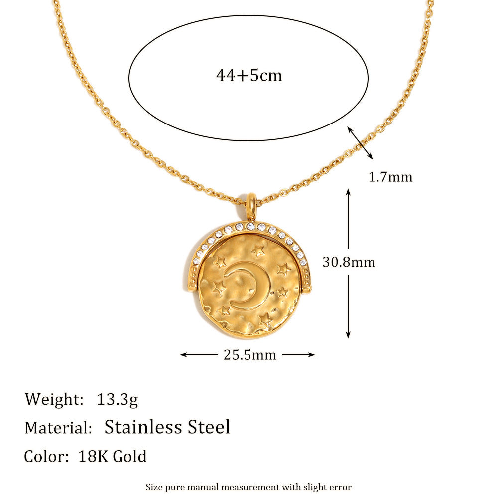 Collana Pendente Minimalista Geometrica Luna Stella Sole in Acciaio Inossidabile con Placcatura in Oro 18K da Donna