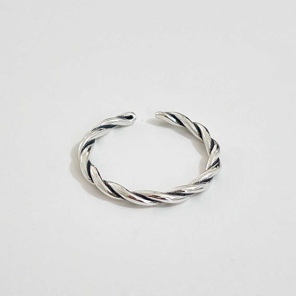 Anillo de corazón trenzado de plata de ley 925 vintage para mujer