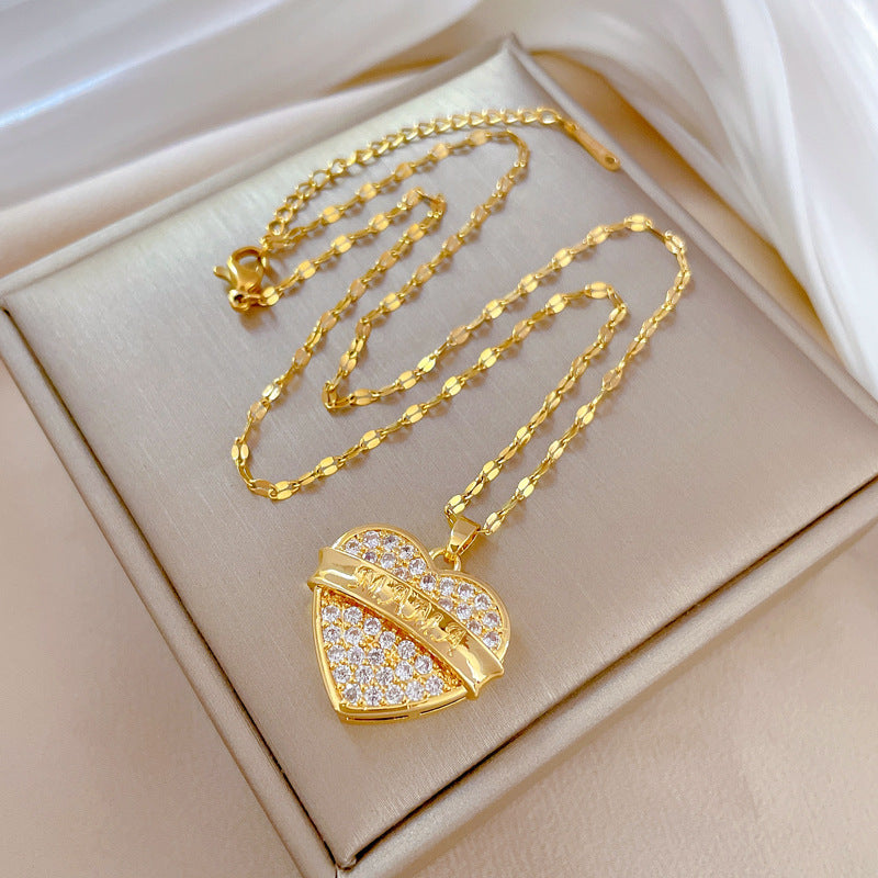 Collana da donna in acciaio al titanio di lusso con ciondolo a cuore e finitura placcata, design geometrico, delicata catena clavicola per matrimoni, banchetti e occasioni speciali