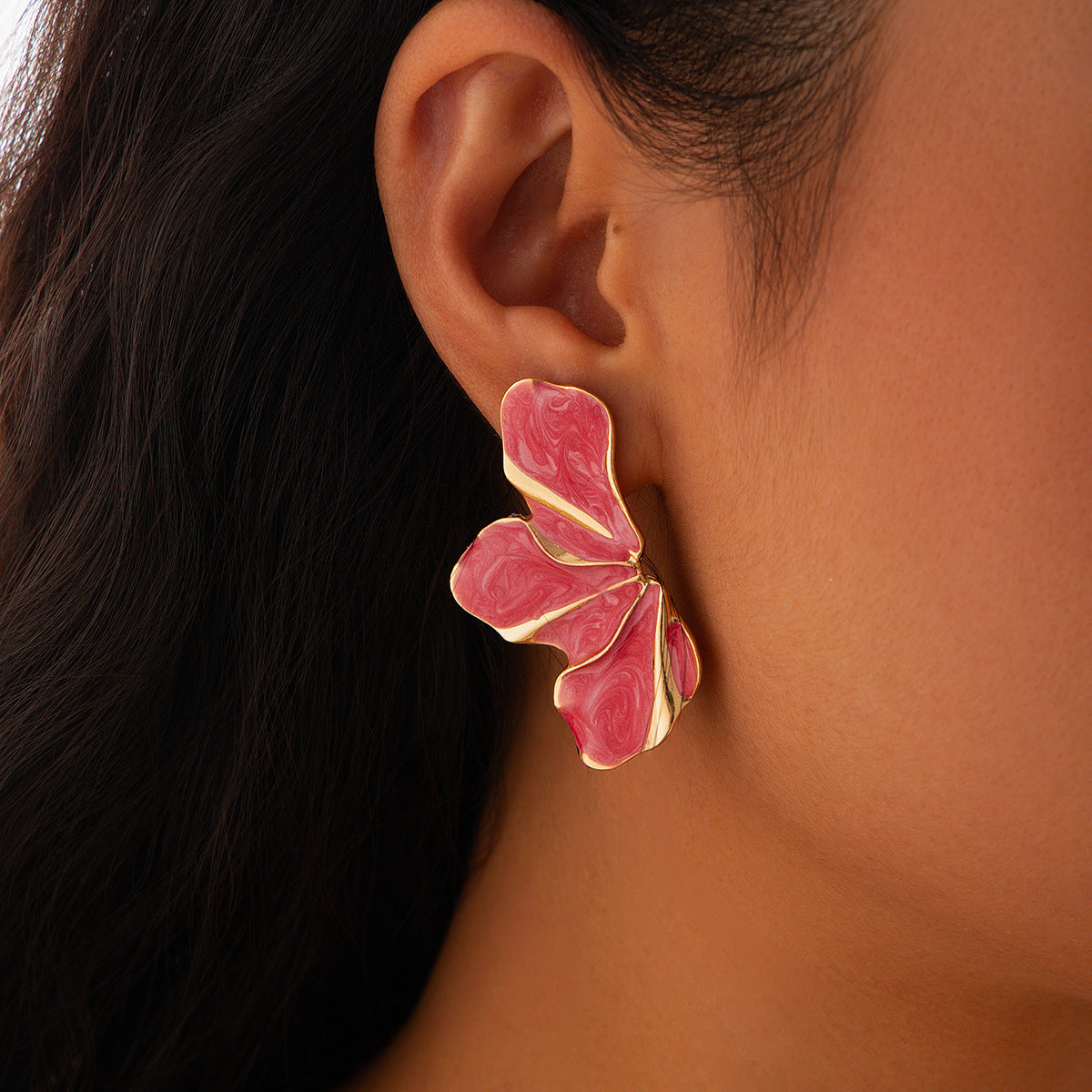 Exaggerated Floral Petal Earrings in Alloy with Enamel Finish for Women