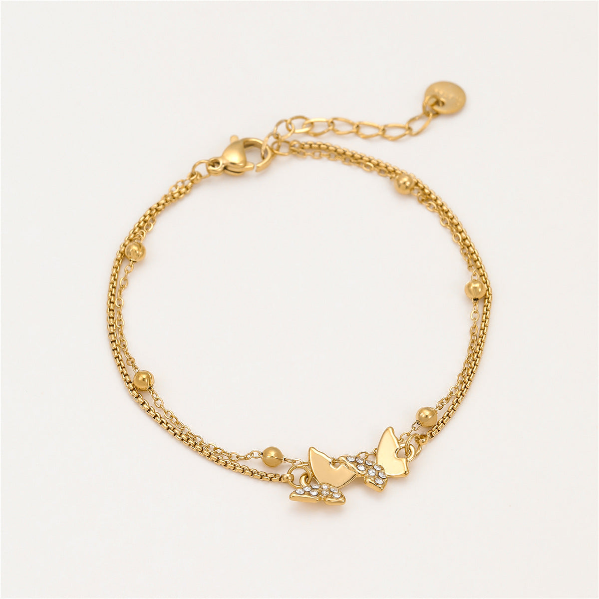 Fashionable Butterfly-Shaped Hand Chain for Women Made of Stainless Steel with Gold Plating and Zircon Inlay