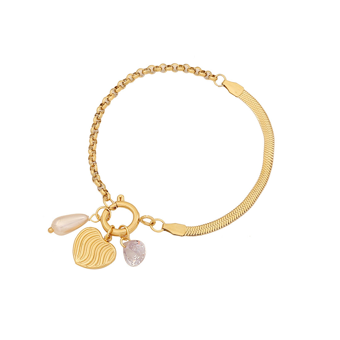 Bracciale da donna con charm fai da te a barra, elegante placcato in acciaio inossidabile, con cuore, farfalla, fiocco, perle finte e motivo floreale