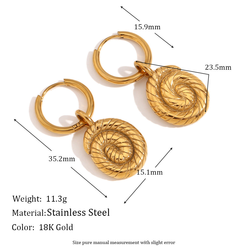 Vintage Twisted Spiral Shell Pendant Necklace for Women in Stainless Steel with 18K Gold Plating Geometric Design