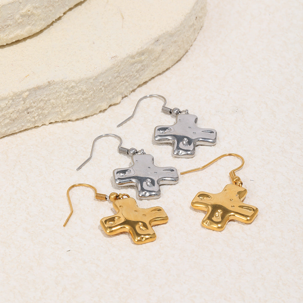 Fashion 18K Gold Plated Stainless Steel Geometric Cross Earrings