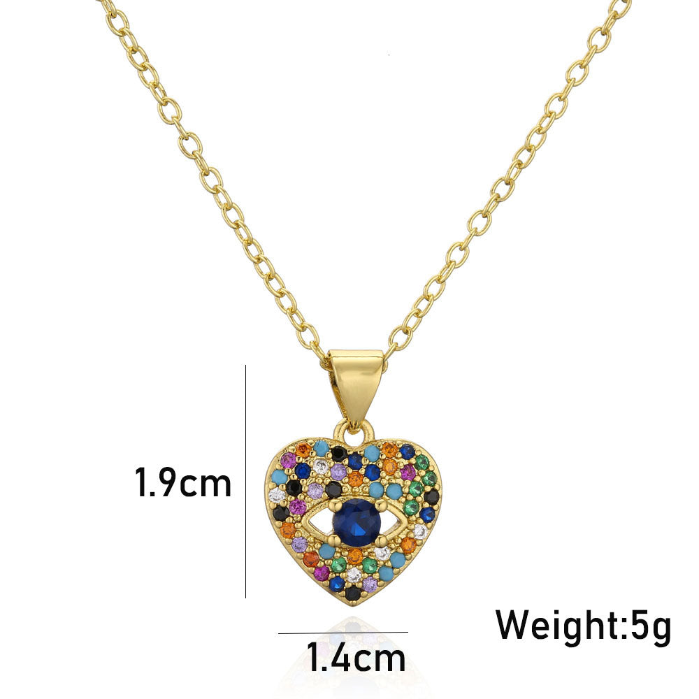 Multi-Color Cubic Zirconia Heart Geometric Inlay Brass Necklace with Cable Chain