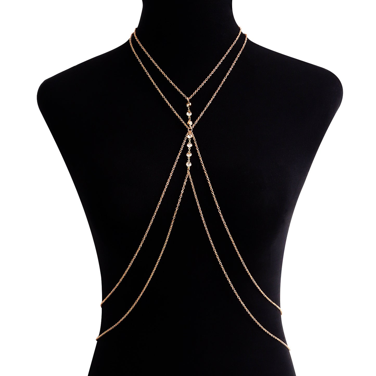 Punk Style Double-Layer Zirconia-Encrusted Bikini Body Chain for Women in Metal with Adjustable Length